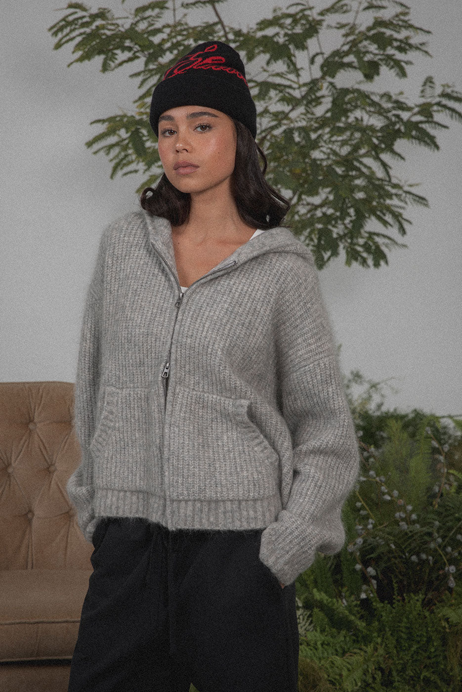 MOHAIR BLEND ZIP HOODIE